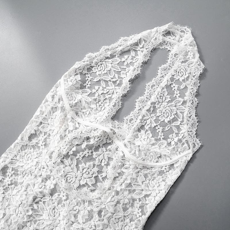 Halter hollow out lace see through cut out maxi dress