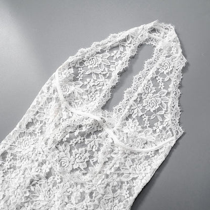 Halter hollow out lace see through cut out maxi dress