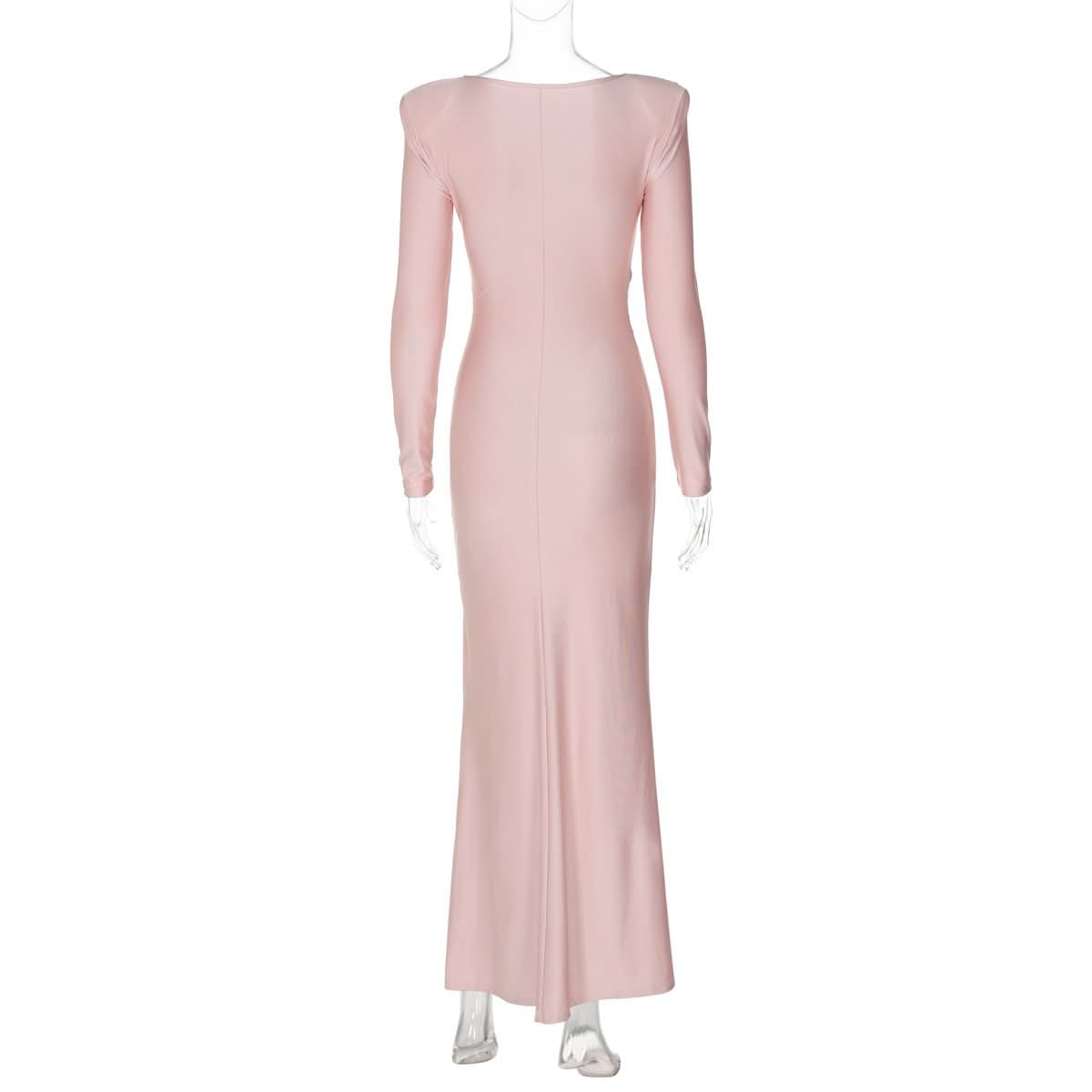 Long sleeve padded ruched maxi dress