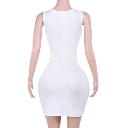 Ruched drawstring crewneck fishnet mini dress