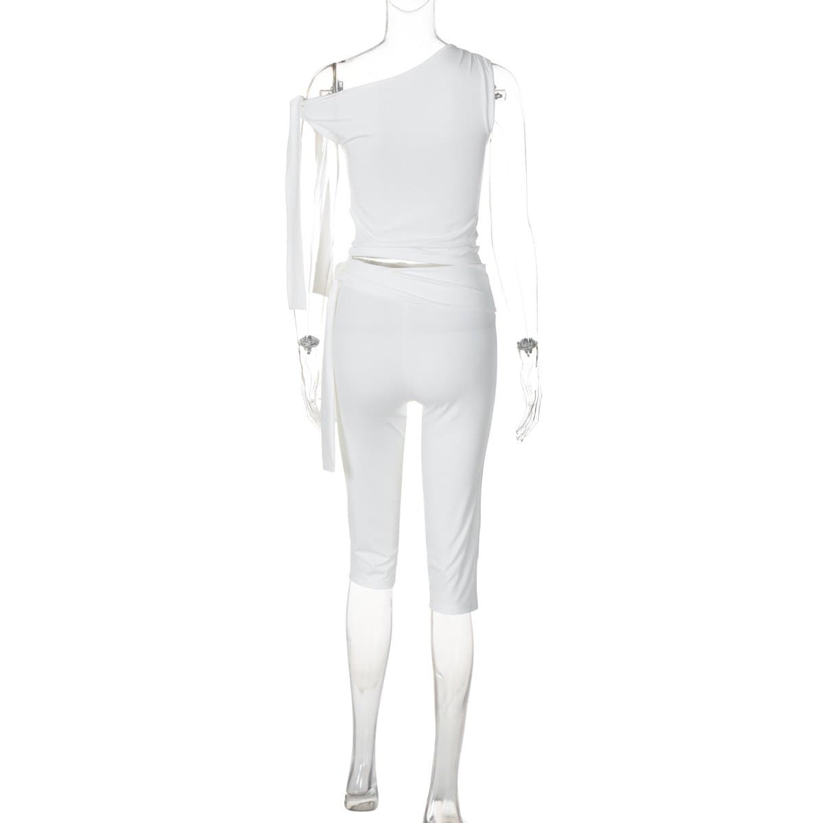 Off shoulder knotted medium rise pant set