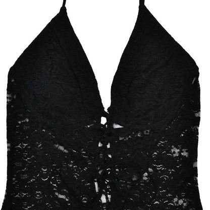 Halter lace lace up see through jumpsuit