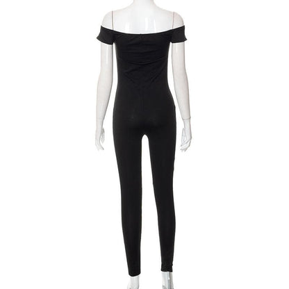 Short sleeve hollow out solid off shoulder backless jumpsuit