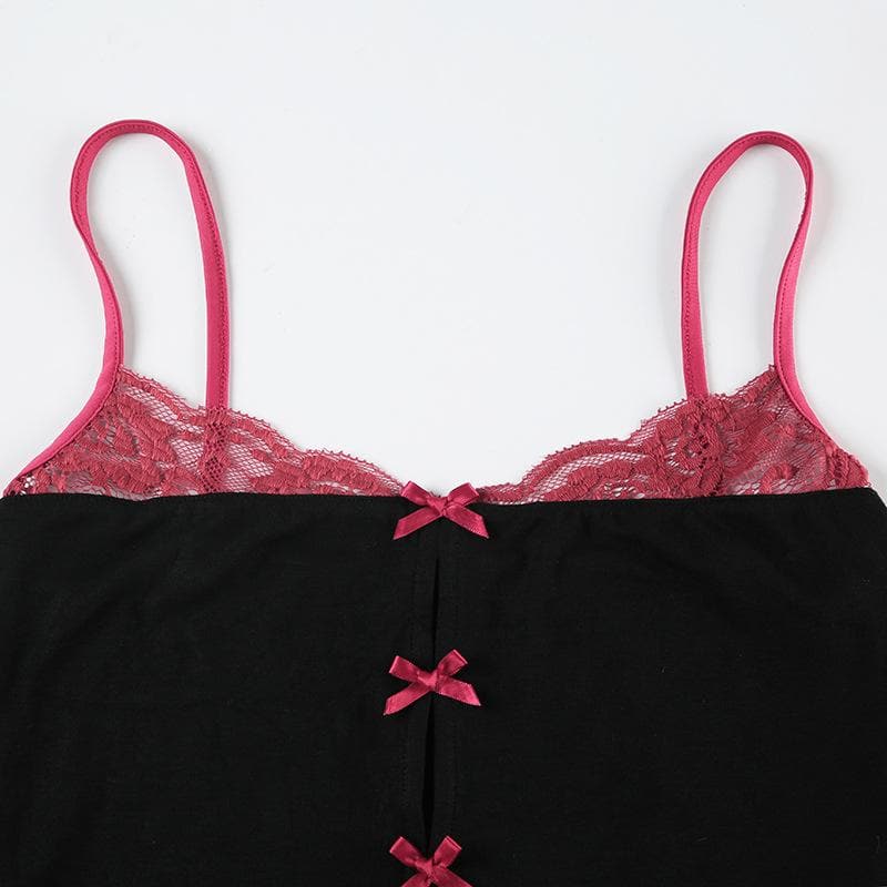 Lace hem bowknot backless cami top