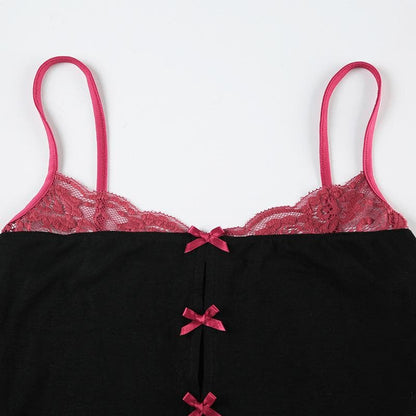 Lace hem bowknot backless cami top