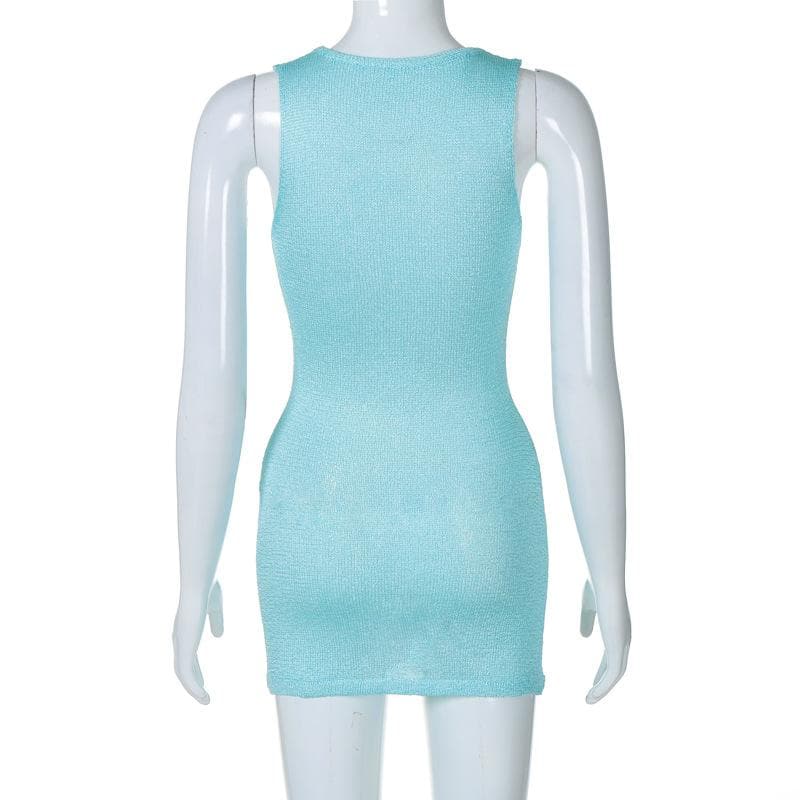Sleeveless u neck knitted solid mini dress