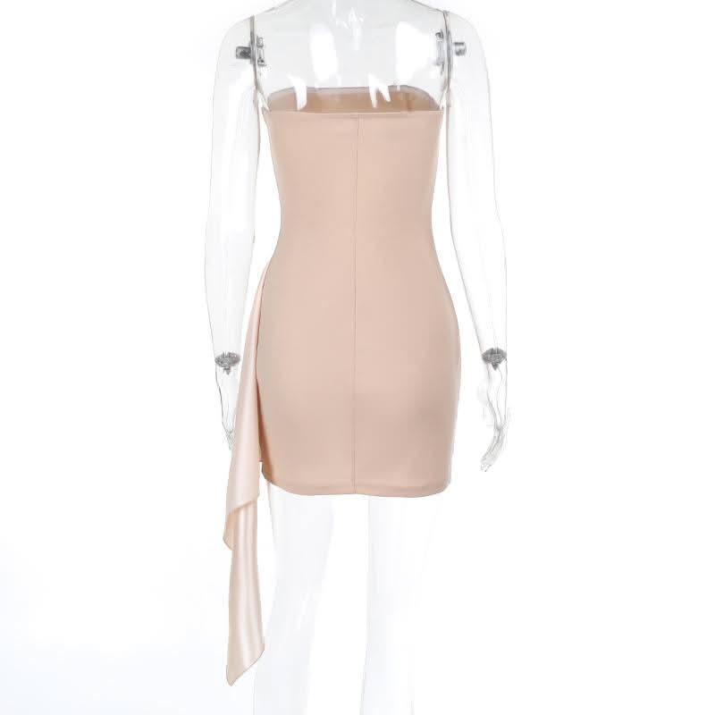 Ruched satin irregular tube mini dress