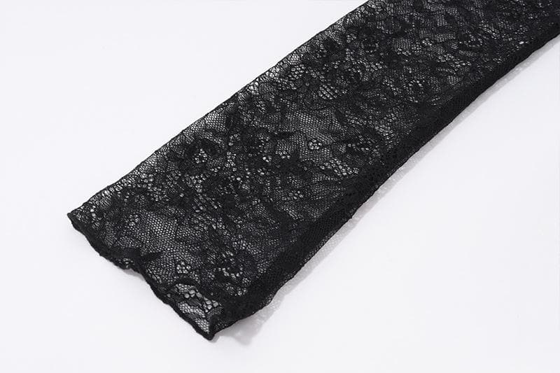 Long sleeve halter lace ruched see through top