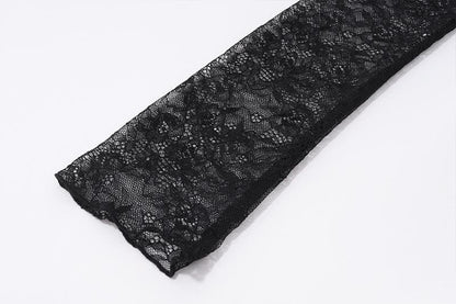 Long sleeve halter lace ruched see through top