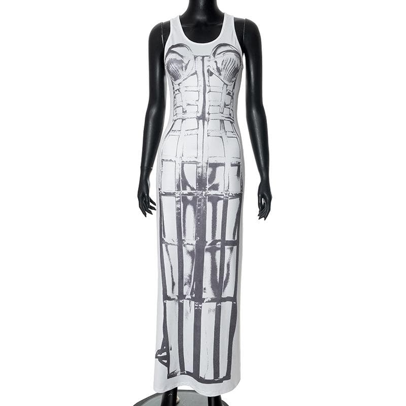 Sleeveless body print maxi dress