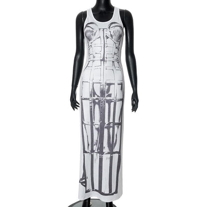 Sleeveless body print maxi dress