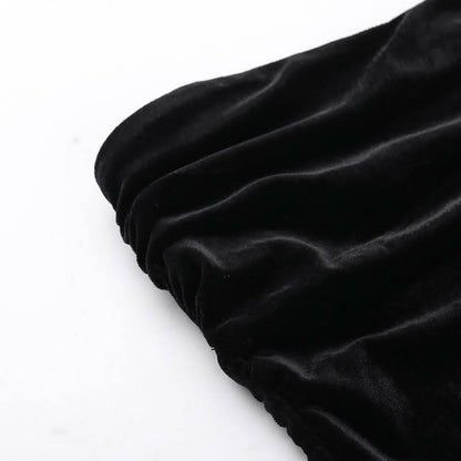 Ruched velvet mesh patchwork tube midi dress