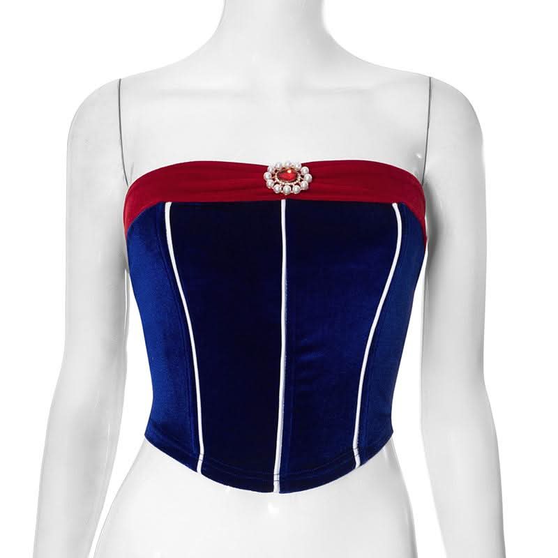 Beaded velvet contrast backless tube top