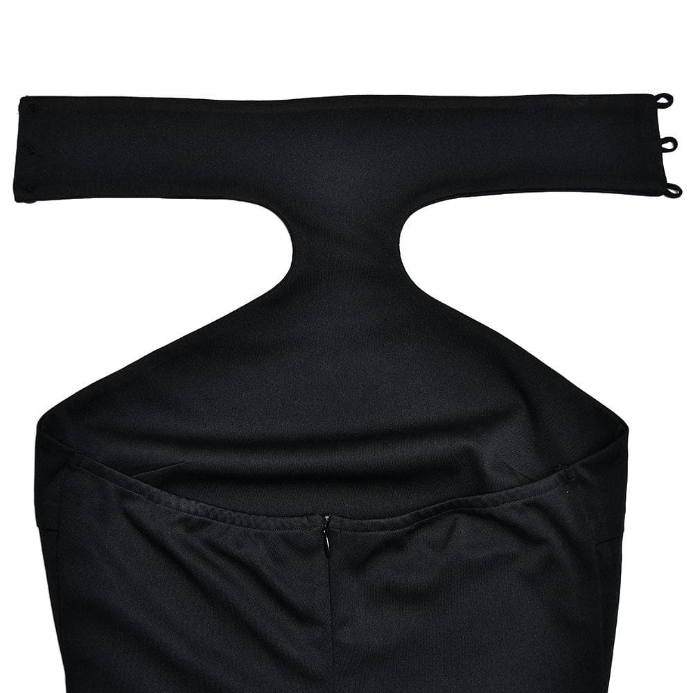 Halter high slit zip-up irregular maxi dress