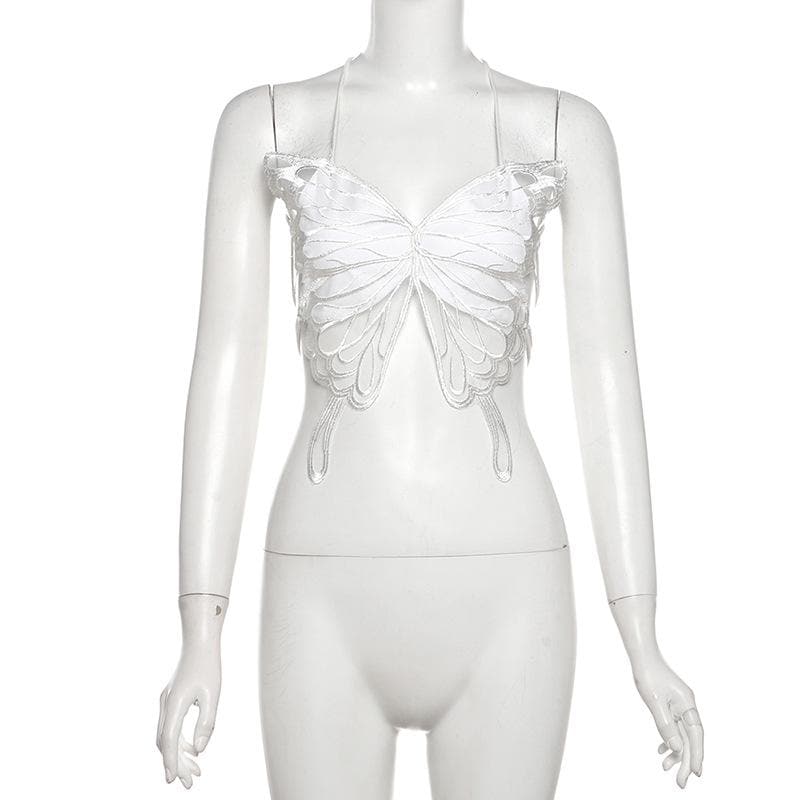 Butterfly embroidery cross back cami top