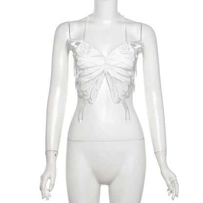 Butterfly embroidery cross back cami top