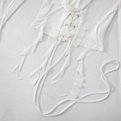 Hoodie long sleeve tassels self tie top