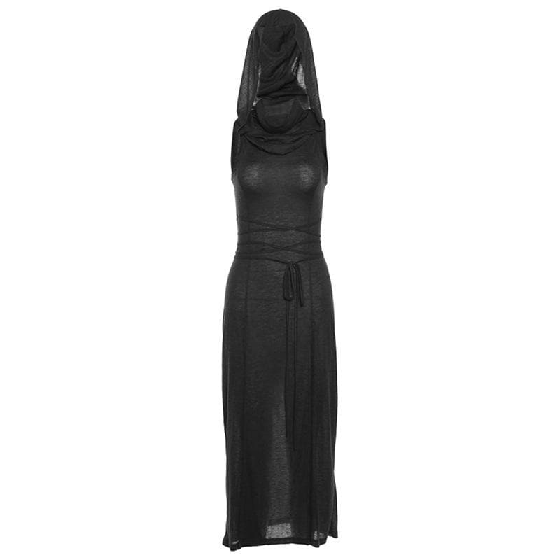 Cowl Neck Tie Waist Double Slit Sleeveless Maxi Dress