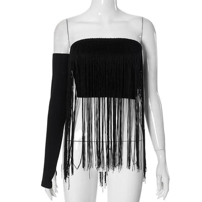 Tassels solid backless tube top