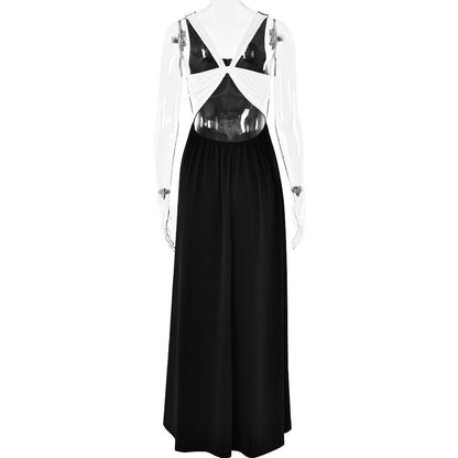 U neck ruched contrast cross back backless cami maxi dress