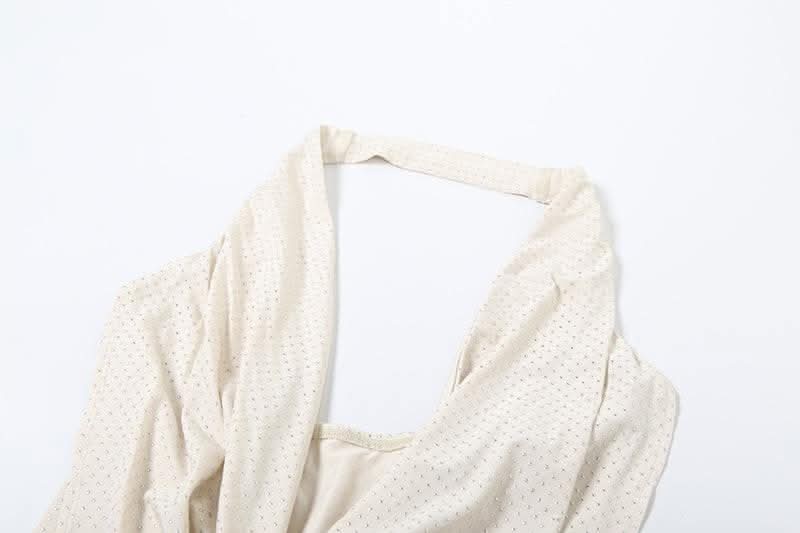 Halter cowl neck beaded low cut mini dress-final-sale