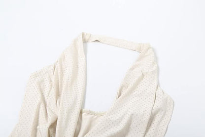 Halter cowl neck beaded low cut mini dress-final-sale