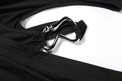 One shoulder hollow out high slit irregular cut out maxi dress