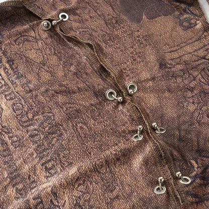 Abstract print hollow out stitch sleeveless cut out midi dress