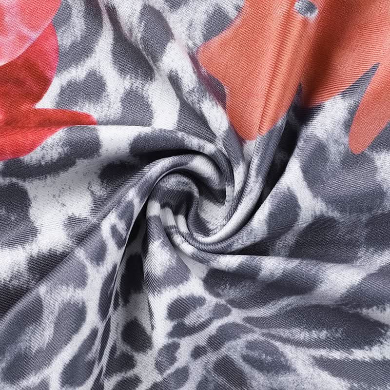 V neck leopard print slit backless maxi dress