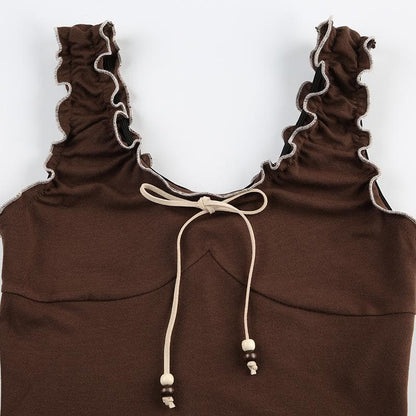 Ruffle beaded ruched contrast cami top