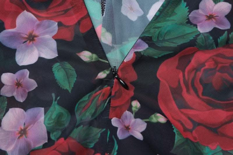 Cowl neck flower print zip-up contrast backless cami maxi dress-final-sale