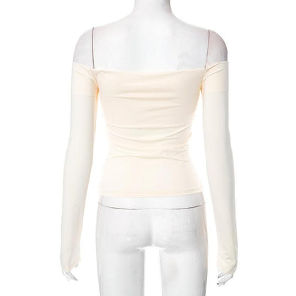 Solid off shoulder long sleeve backless top