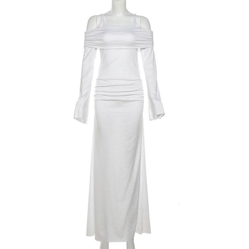 Long sleeve square neck ruched cami maxi dress