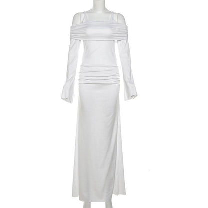 Long sleeve square neck ruched cami maxi dress