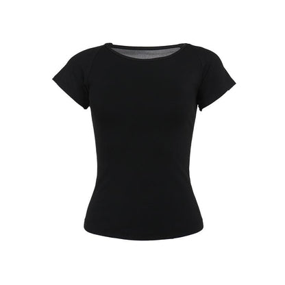 Short sleeve round neck print mesh top