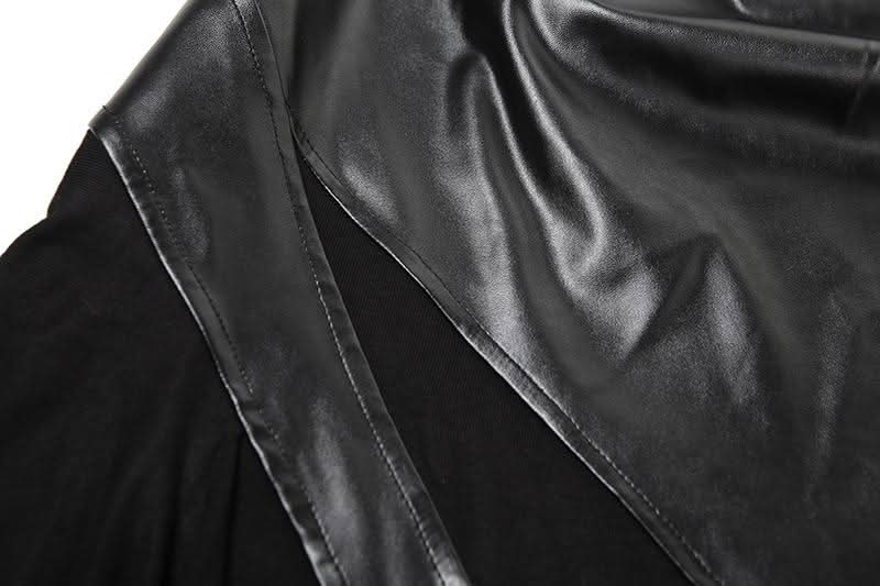 PU leather patchwork irregular midi skirt