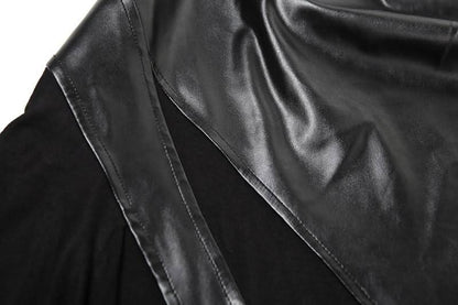 PU leather patchwork irregular midi skirt