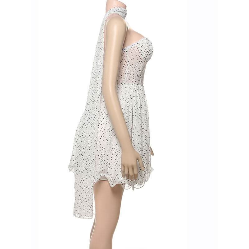 Sweetheart neck polka dot ruffle mini dress