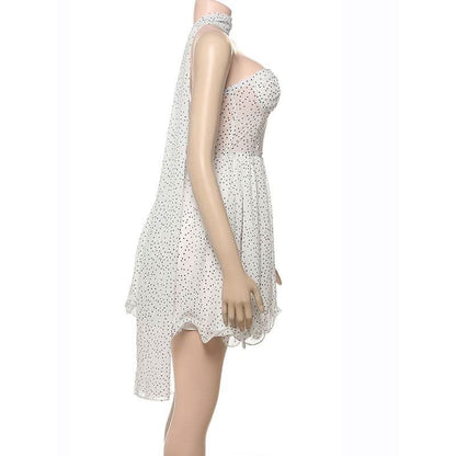 Sweetheart neck polka dot ruffle mini dress