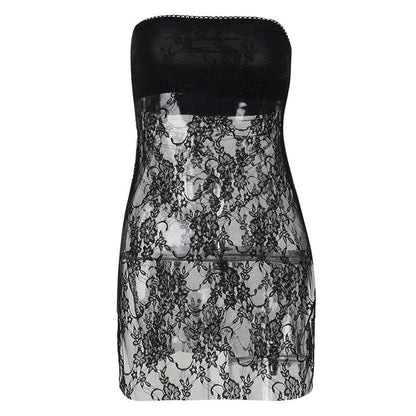 Floral Lace Strapless Tube Side Slit Backless Mini Dress