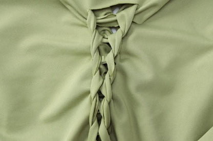 Long sleeve solid hollow out round neck ruched crop top skirt set-final-sale