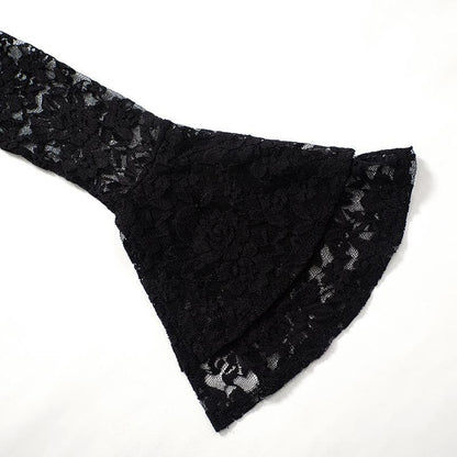 Long flared sleeve lace u neck button backless crop top