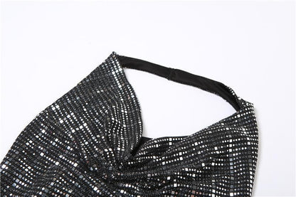 Textured cowl neck halter backless crop top