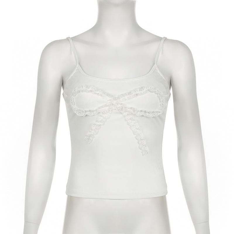 Lace hem bowknot pattern solid cami top