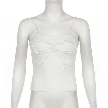 Lace hem bowknot pattern solid cami top