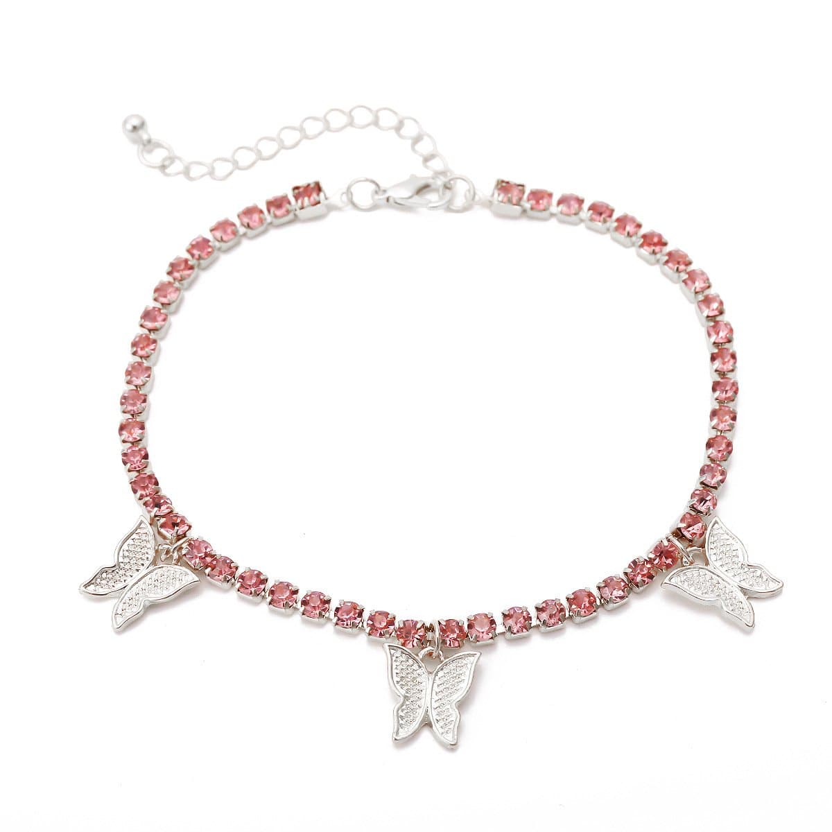 Butterfly pendant rhinestone anklet