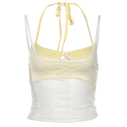 Halter lace bowknot 2 piece top