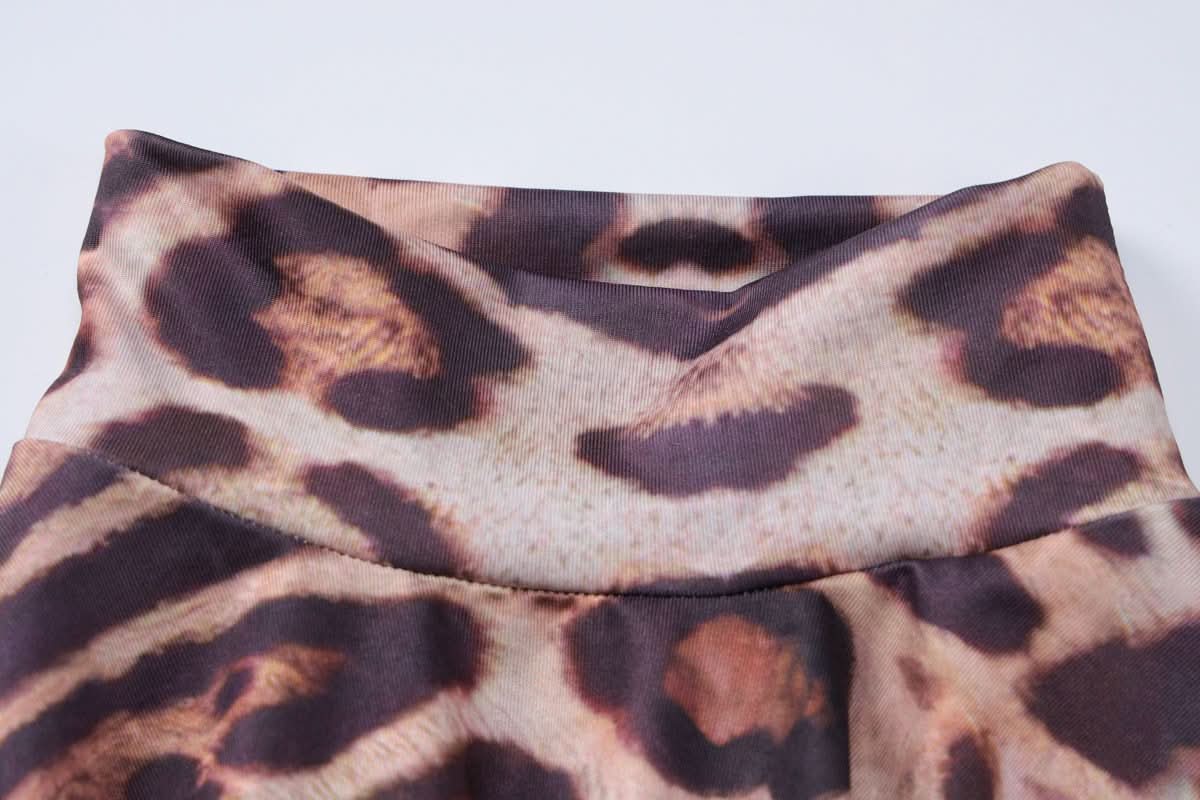 Leopard print long sleeve high neck mini dress