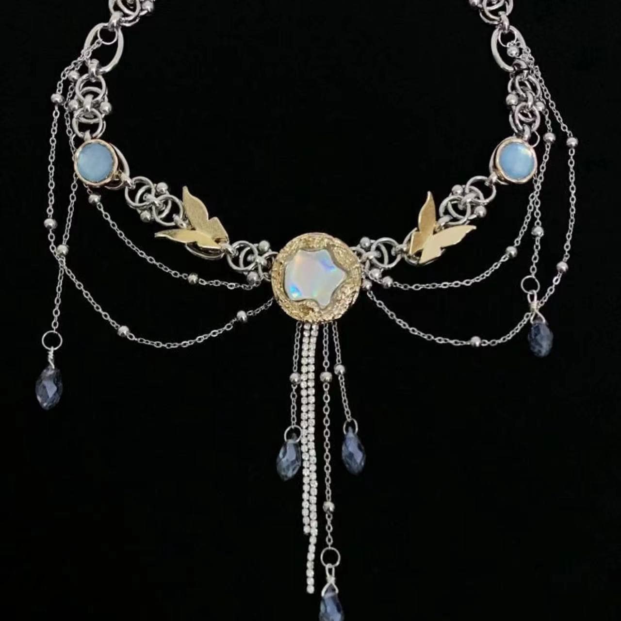 Butterfly pendant print choker necklace