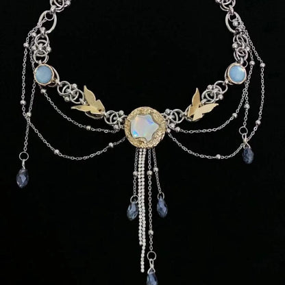 Butterfly pendant print choker necklace